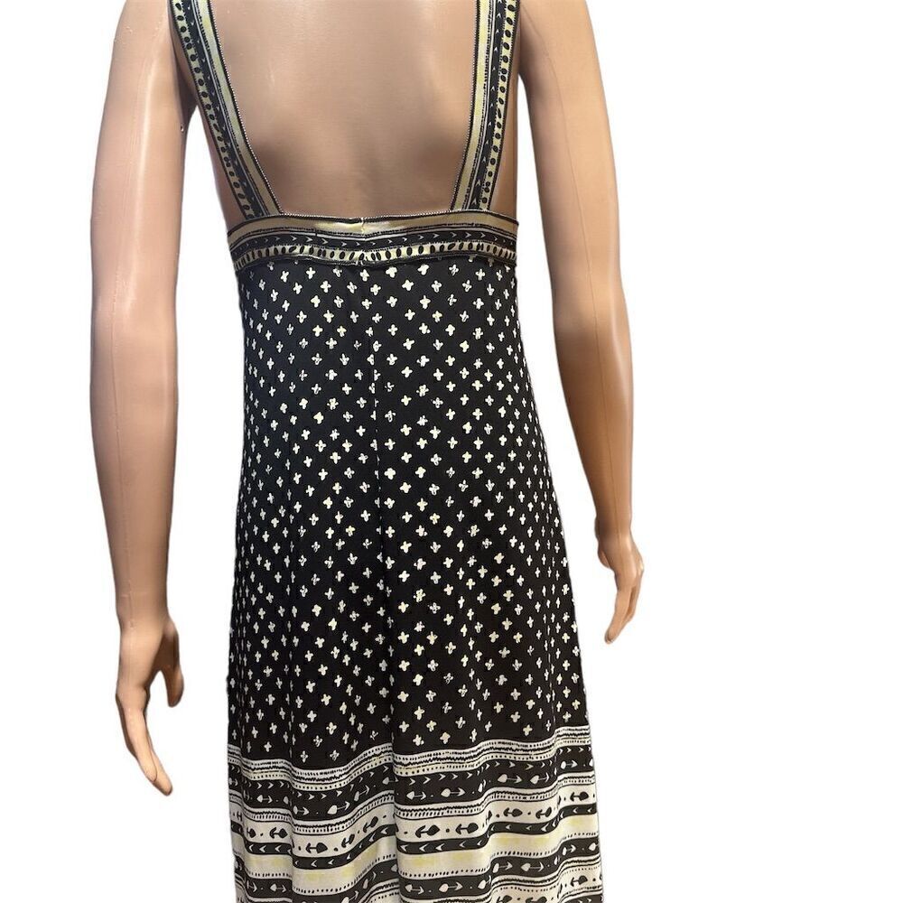 Studio M Black Cream Yellow Print Sleeveless Shoulder Strap Midi Shift Dress - Picture 3 of 5